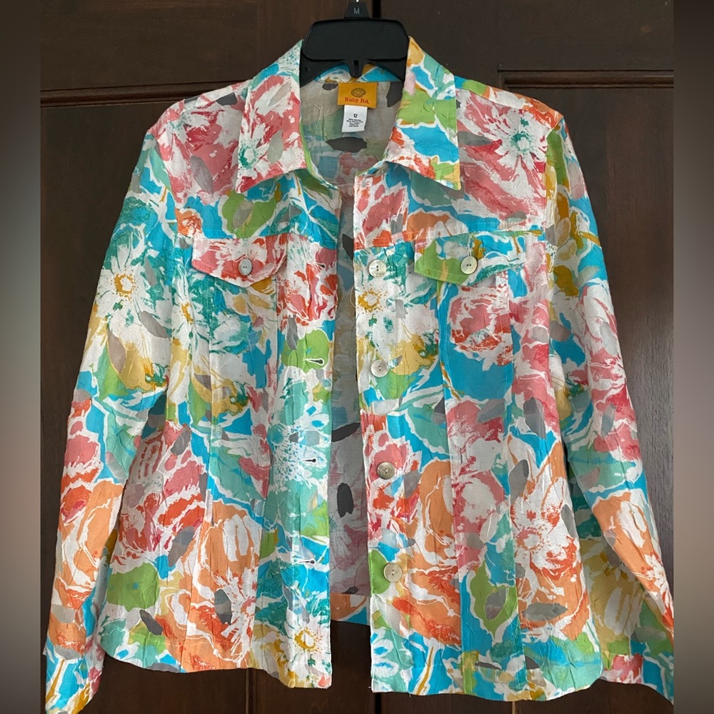 Unique pastel floral button up with mesh